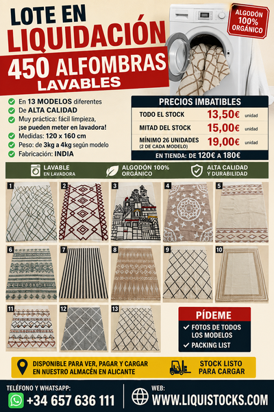 Waschbare Baumwollteppiche in 13 Designs: Posten mit 450 Stück
