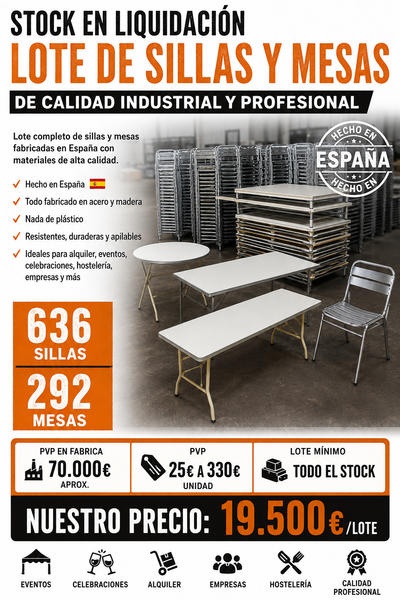Mobiliário profissional para eventos: 636 cadeiras e 292 mesas